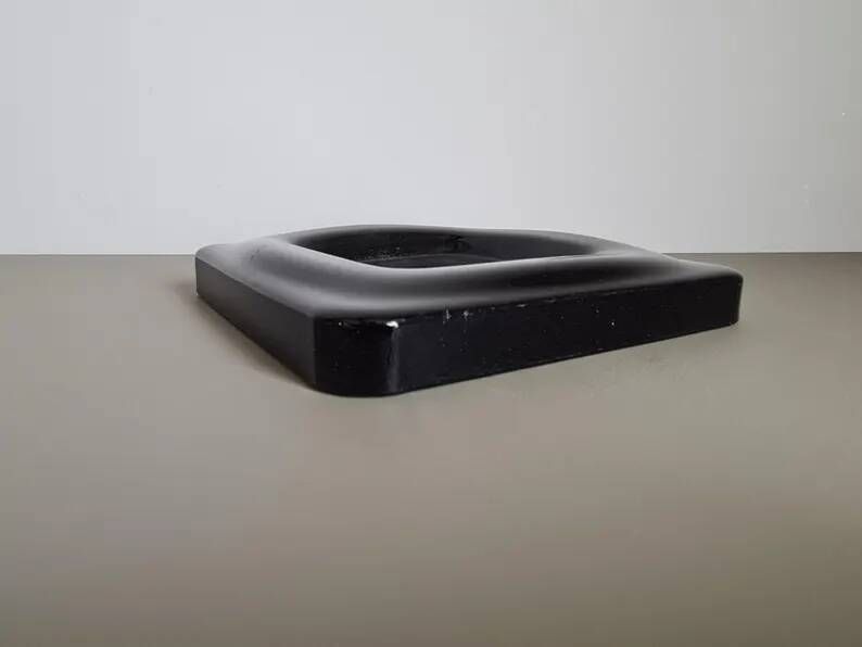 Smoked glass ashtray from the 70s - Square MCM catchall