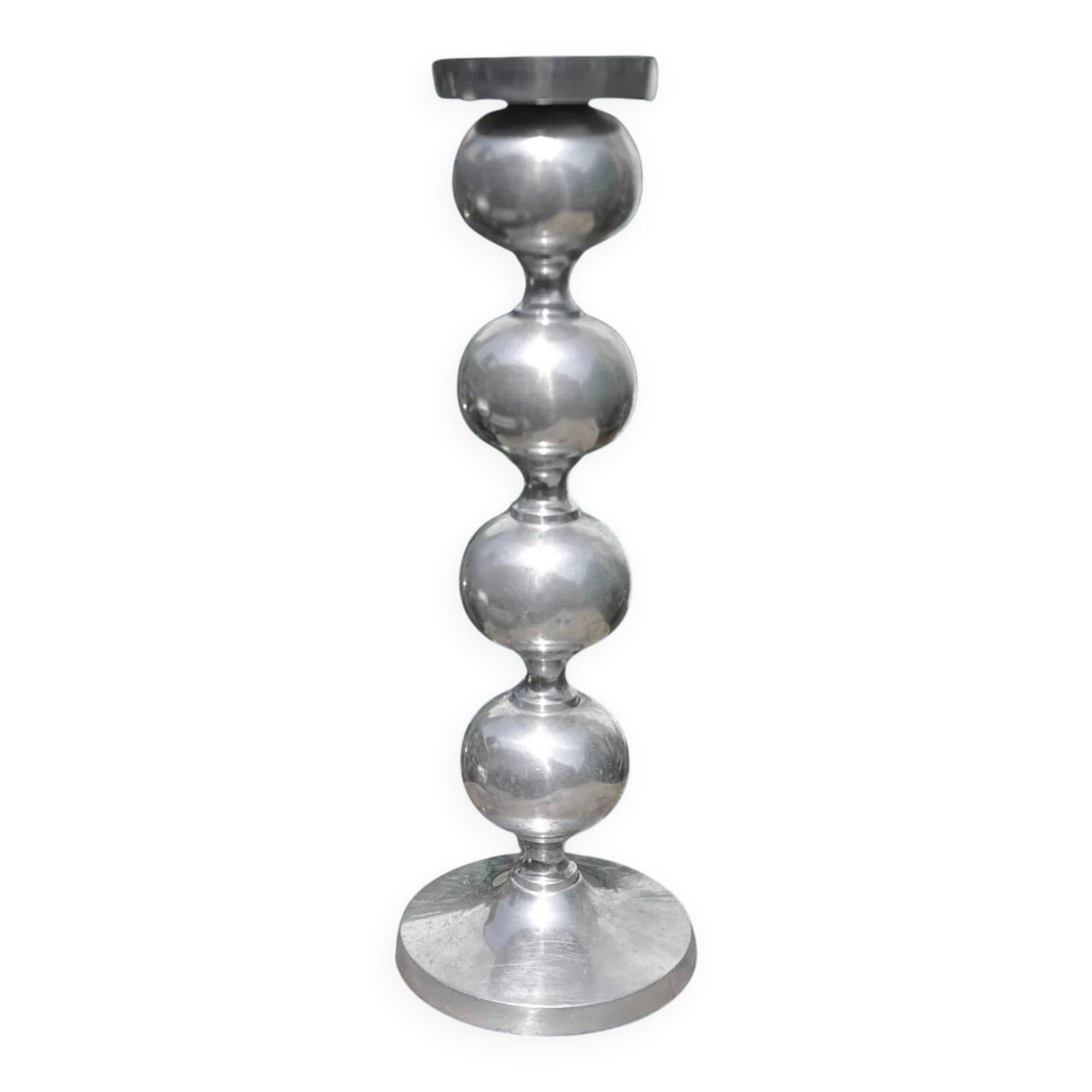 Space Age candlestick in cast aluminium with stacked balls – 1970s