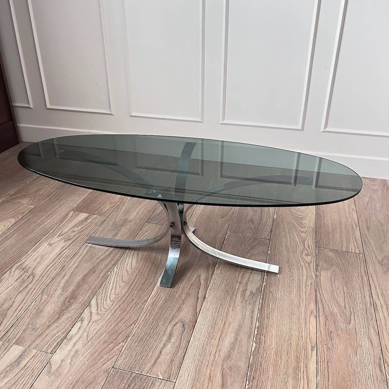70's coffee table with glass and chrome