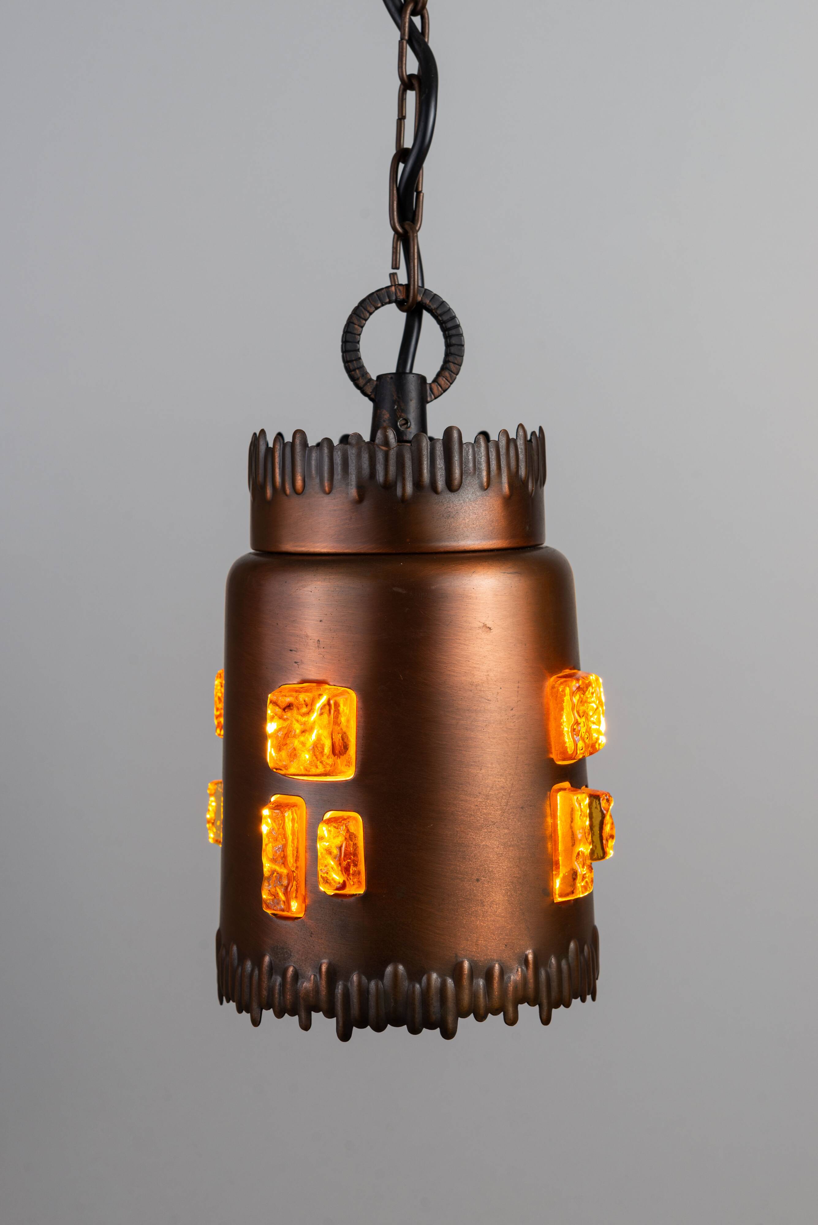 Josef Brumberg JBS Leuchten set of pendants with brass and amber glass