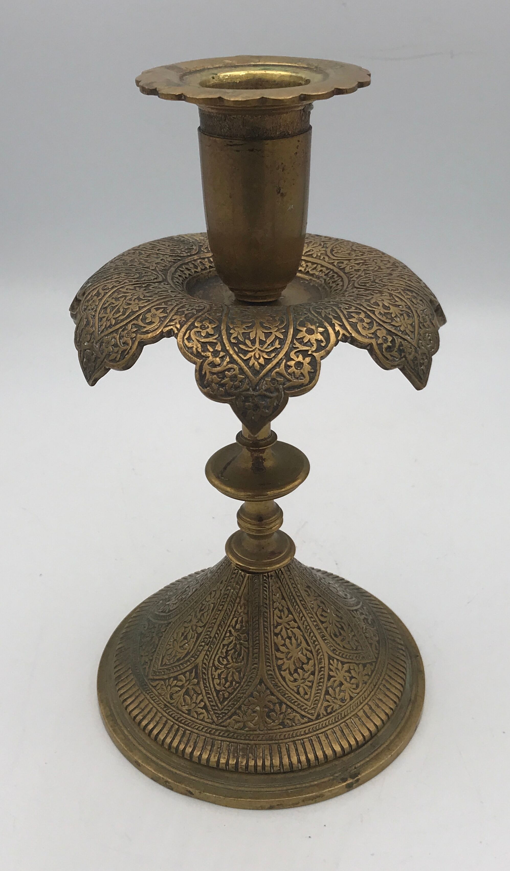 Old persian candle holder, ottoman in brass chiseled XIXth