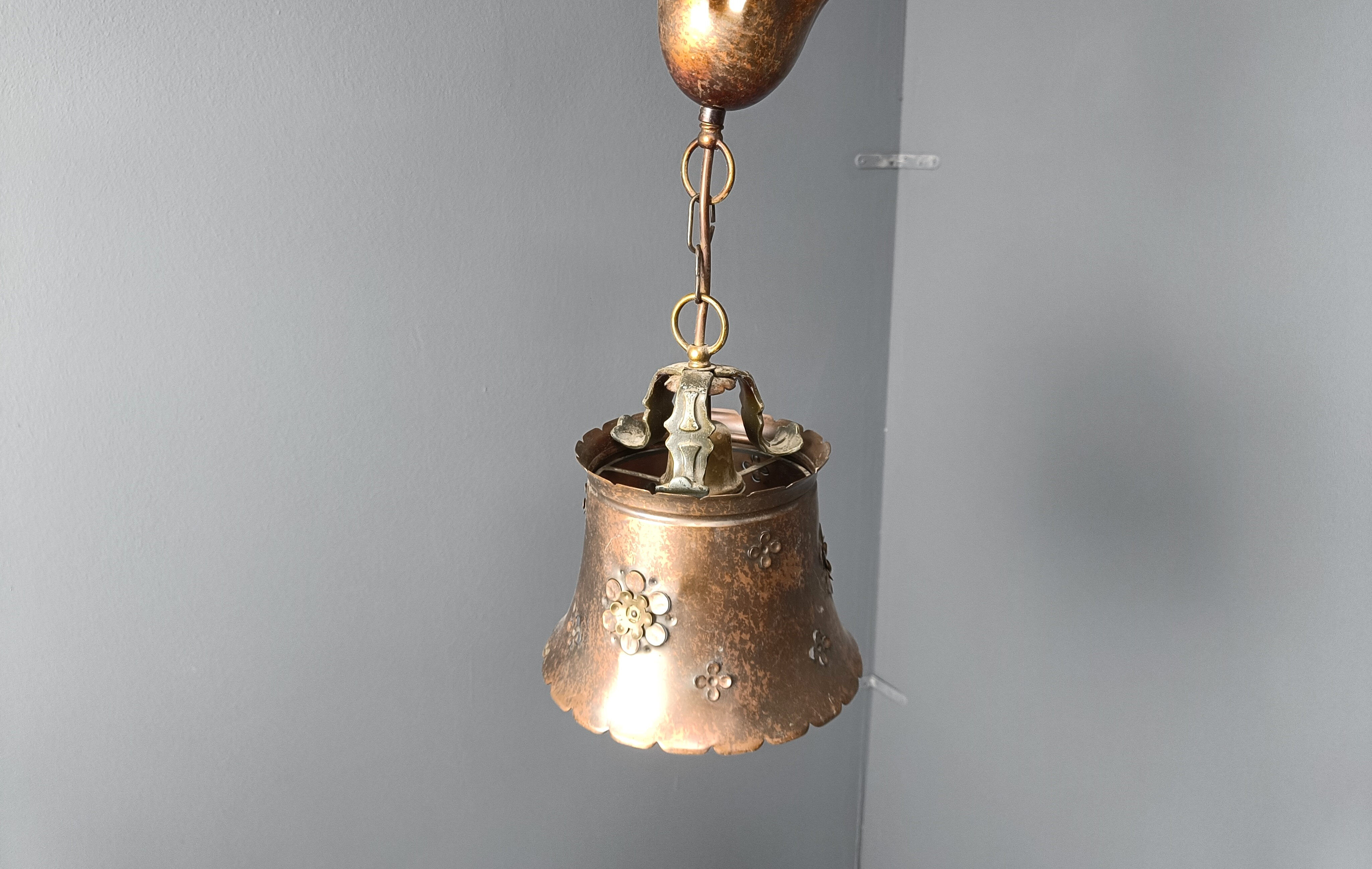 Brutalist copper pendant light, 1970s