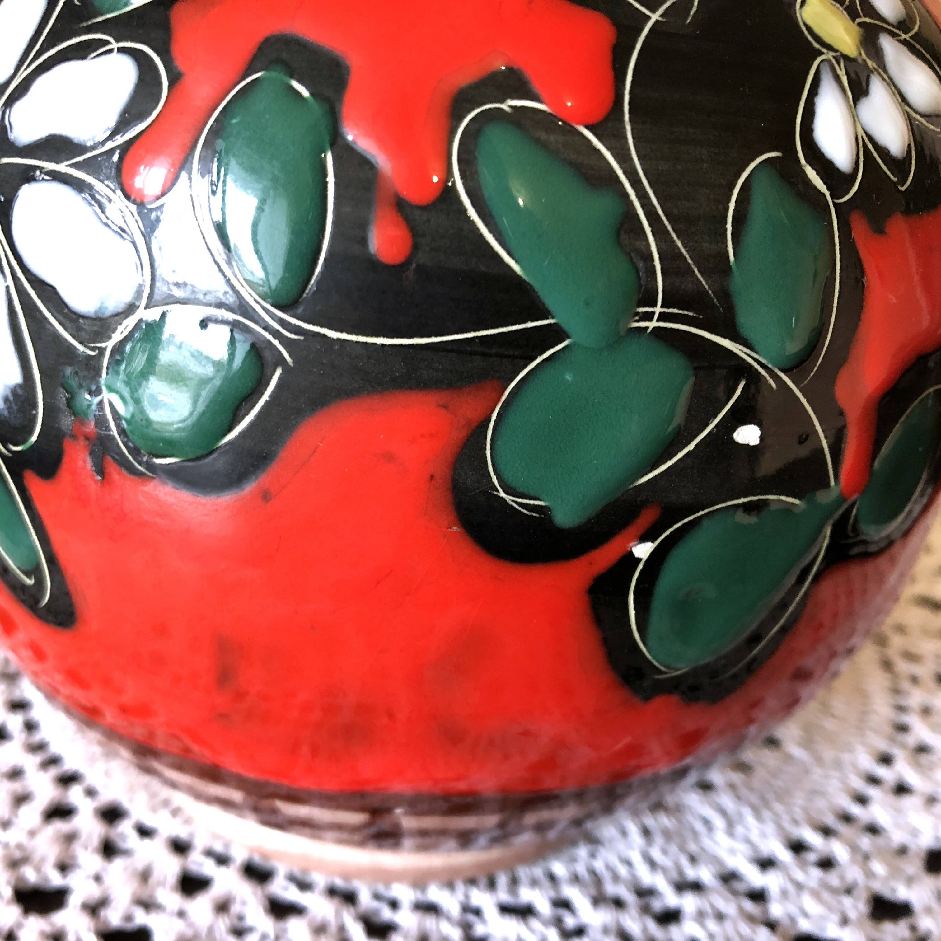 Carafe, jug, chevrette, artisanal, ceramic with floral decoration