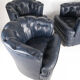 Suite of 3 small armchairs in midnight blue leather with castors