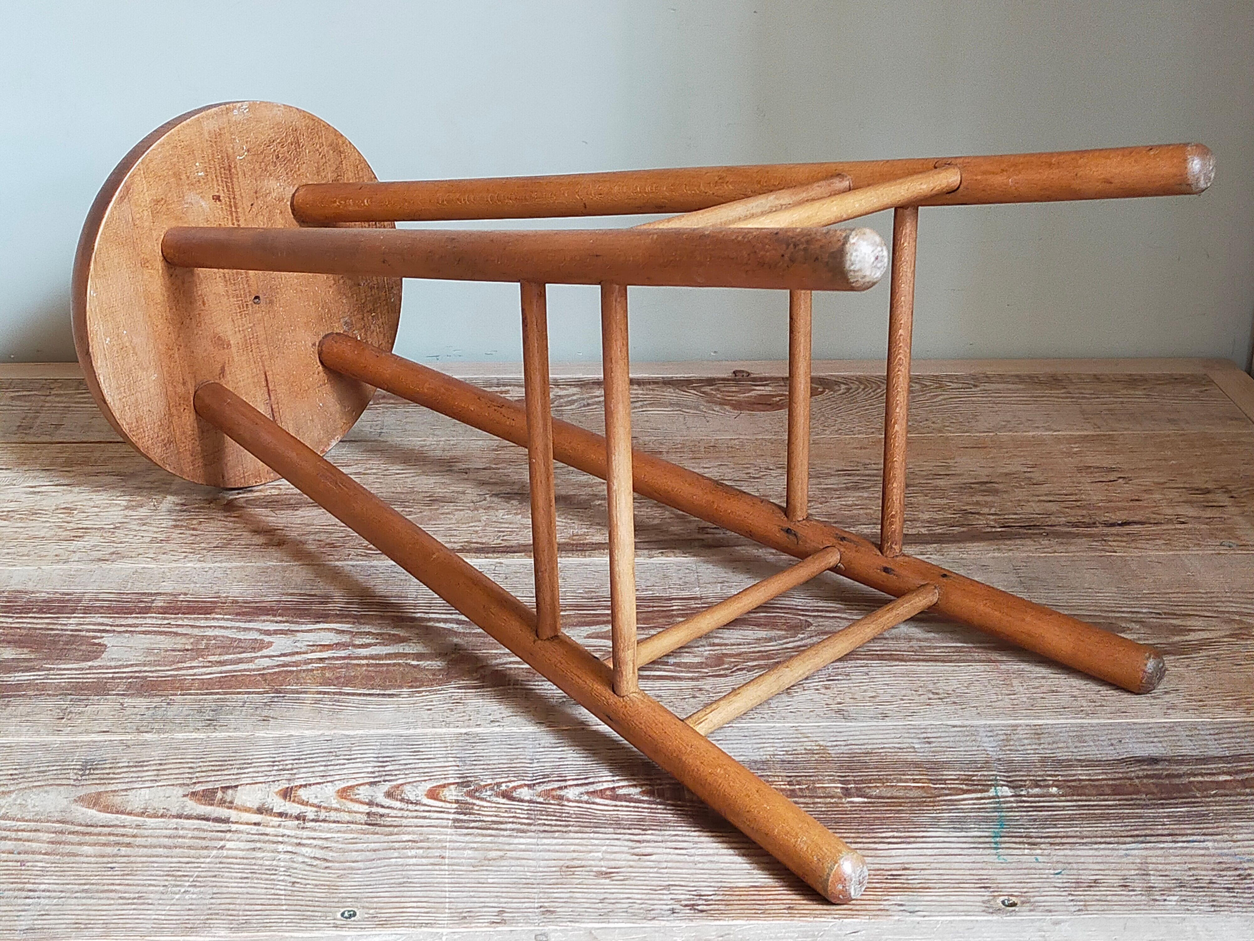 Vintage solid blond wood bar stool