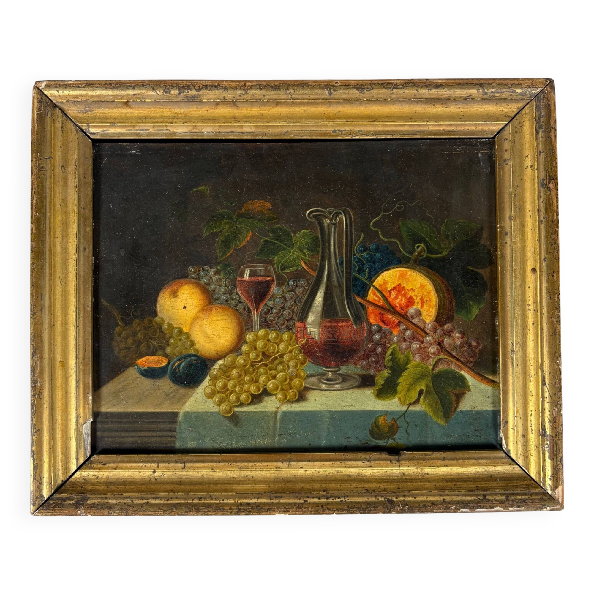 French school 19th century. - Still life with a wine decanter Oil painting