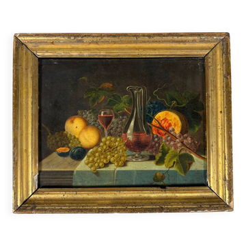 French school 19th century. - Still life with a wine decanter Oil painting