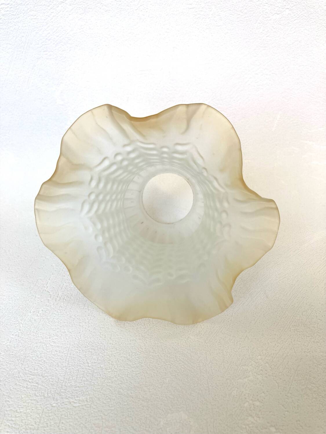 Tulip lampshade, antique frosted glass, white and golden pleated crown