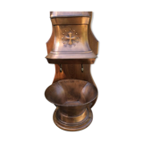 Copper fountain with wood support