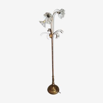 Lampadaire laiton fleurs de nacre