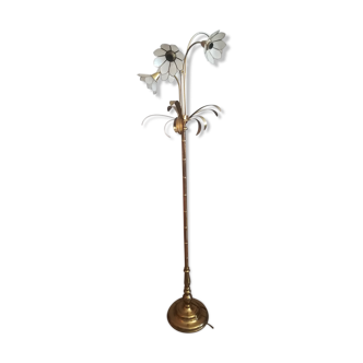 Lampadaire laiton fleurs de nacre