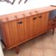 Varnished wooden sideboard with glass storage / vintage 60s-70s