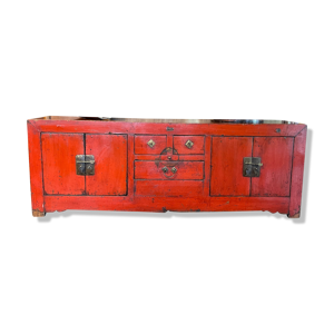 Meuble bas en orme laqué rouge