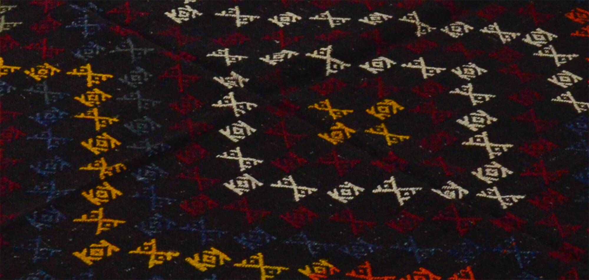 Turkish Kilim Yuruk Vintage 141x300 cm Black Geometric Patterns