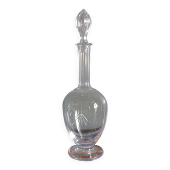 Antique carved crystal decanter - flat ribbed neck - early 20th