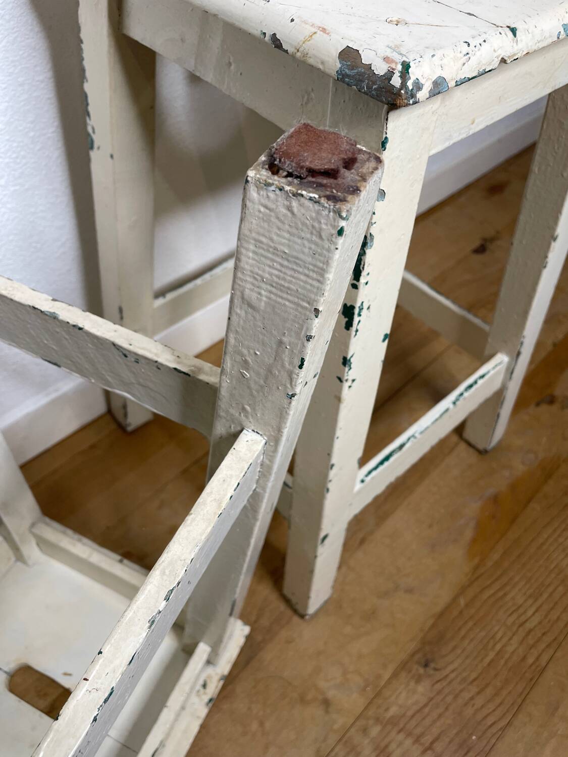 Pair of vintage cream stools in painted wood