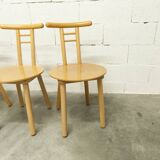 Set of 3 minimalist chairs in light wood, 1980s Italy