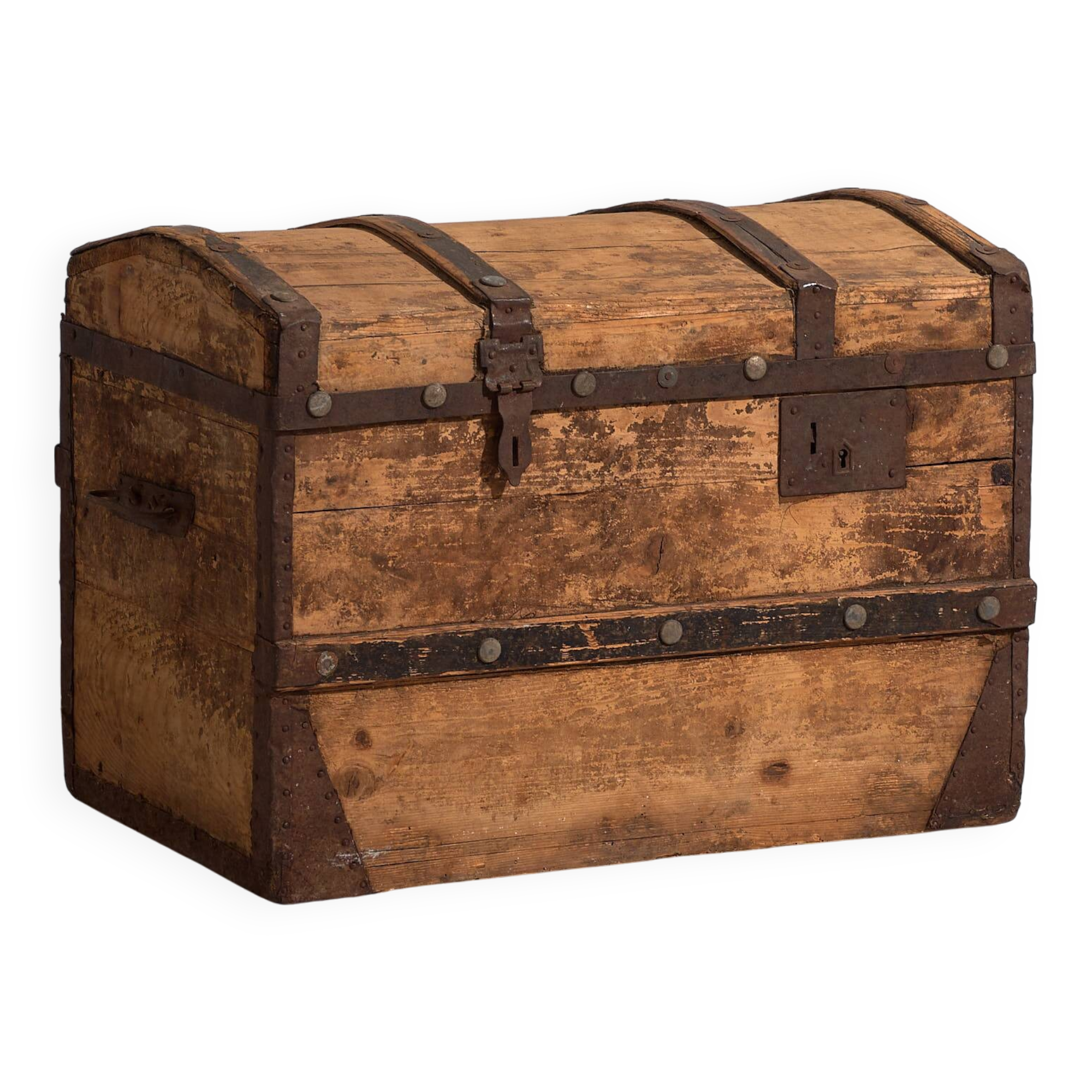 Antique washed wooden trunk, circa 1900