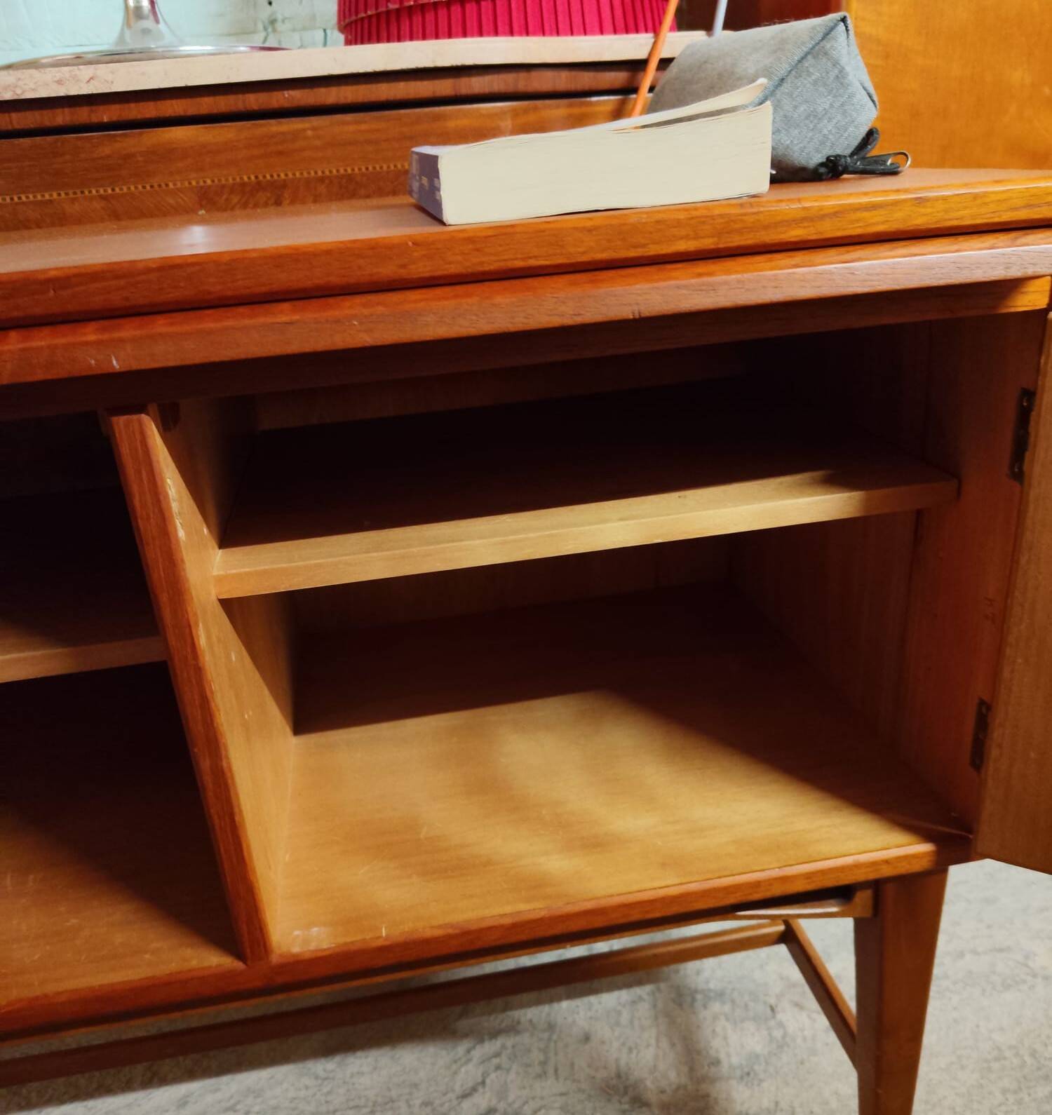 Vintage Scandinavian teak sideboard with writing surface, 1960s.