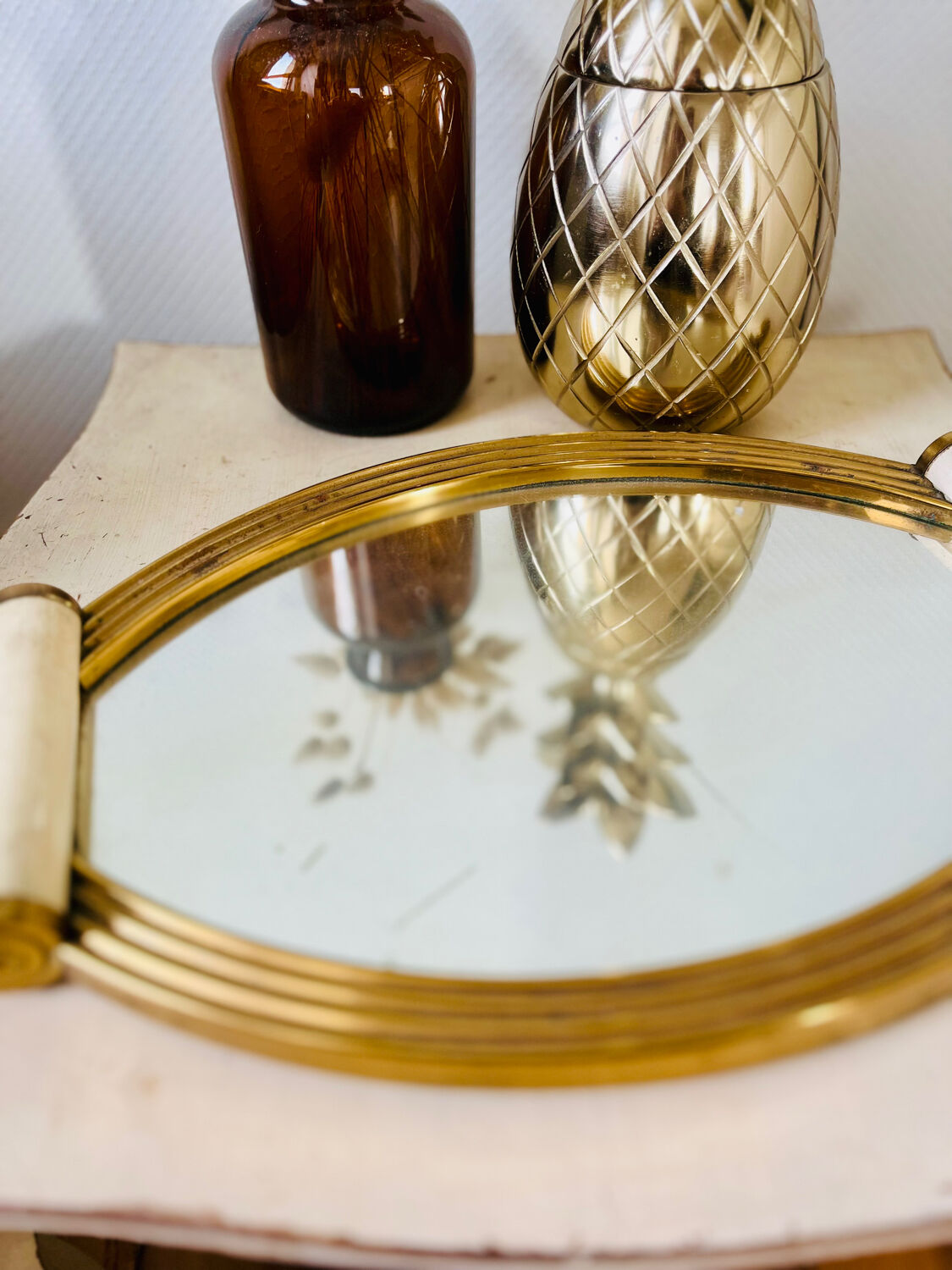 Plateau miroir doré Art Deco