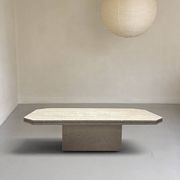 Design coffee table in raw travertine, mid-20th century Italy 1970.