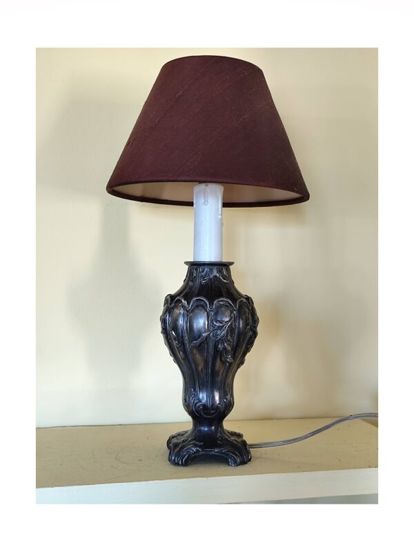 Pied de lampe art nouveau en étain - fausse bougie