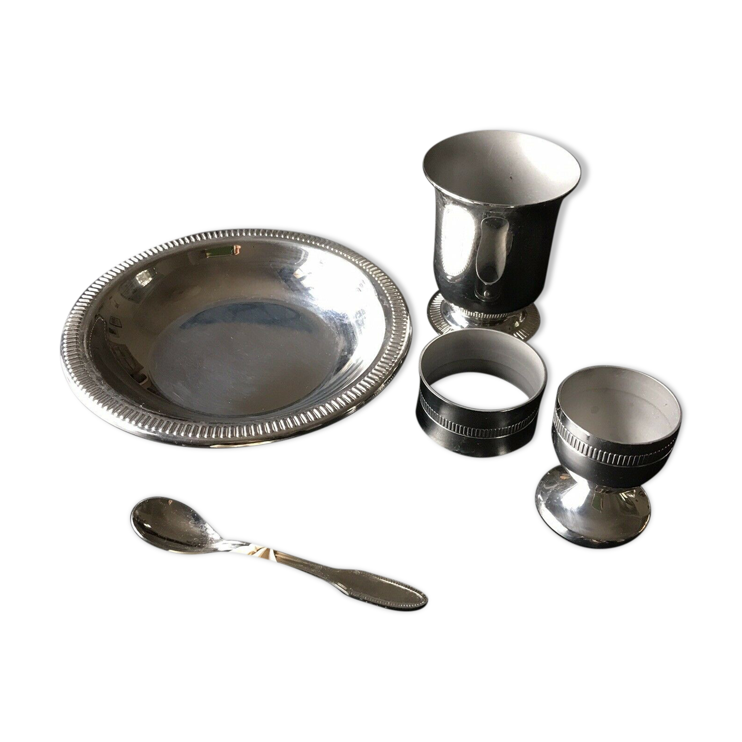 Birth gift 5 pieces in stainless steel signed Jean Couzon