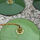 Lot of 3 vintage enamelled sheet metal lampshade pendants, industrial retro farmhouse