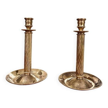 Pair of Lecellier Villedieu brass candlesticks