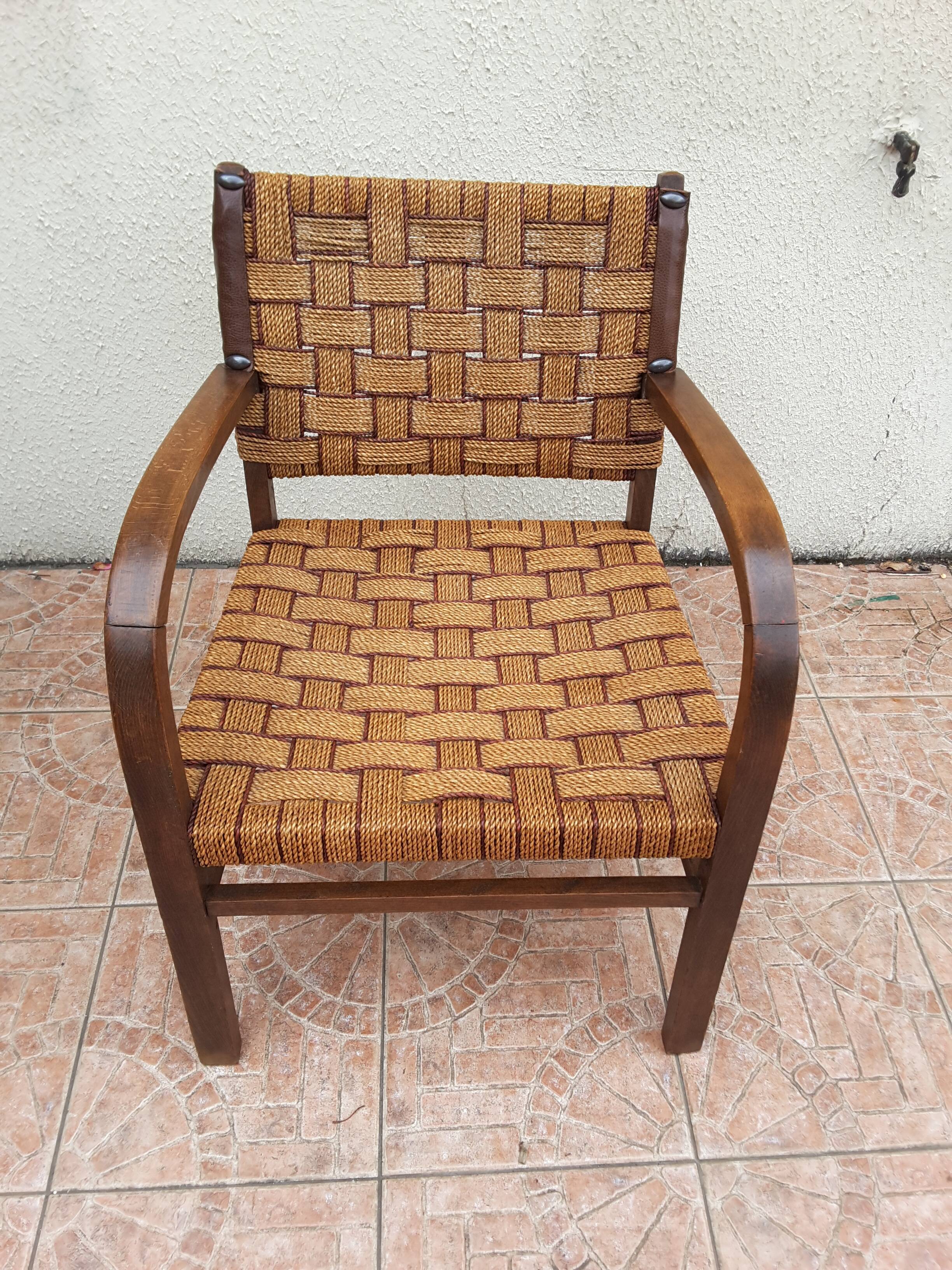 Paire de fauteuils bridge bois et corde