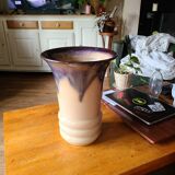 Large ceramic vase circa 50 blue/purple/beige enamel