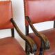 Set Of 2 Antique Armchairs Made In Oak & Red Leather From 1930s