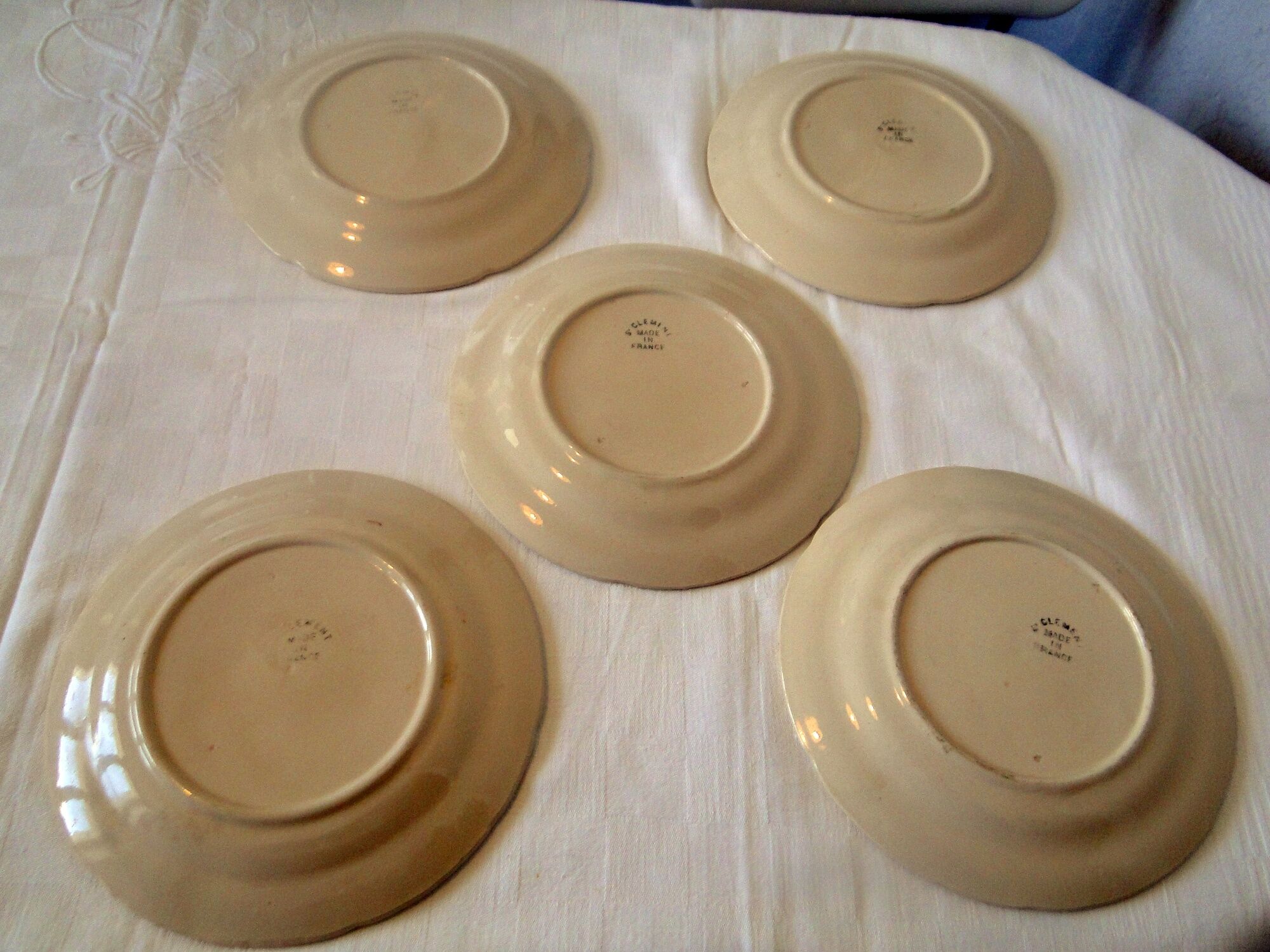 Lot 5 assiettes a dessert anciennes barbotine st clement decor peaches