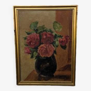 Old painting, bouquet of roses