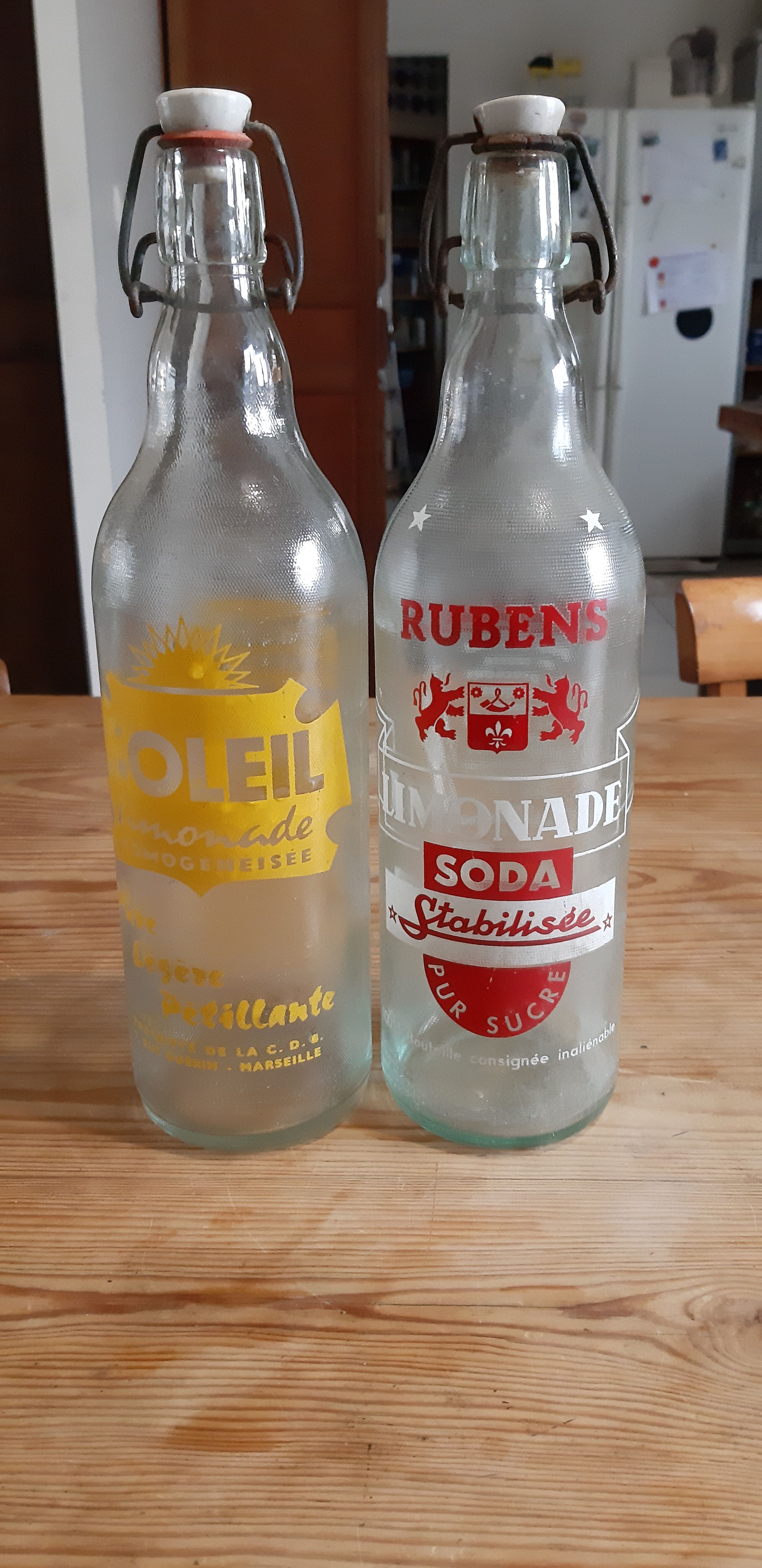 2 bottles of vintage lemonade from the 50s in glass