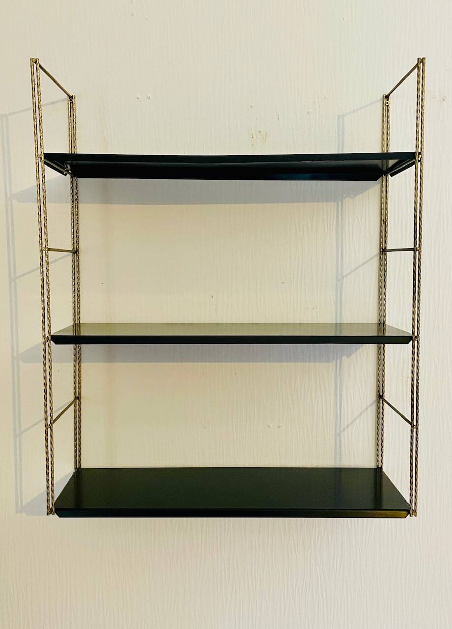 Vintage adjustable “string” shelf in metal and brass, Circa 60's