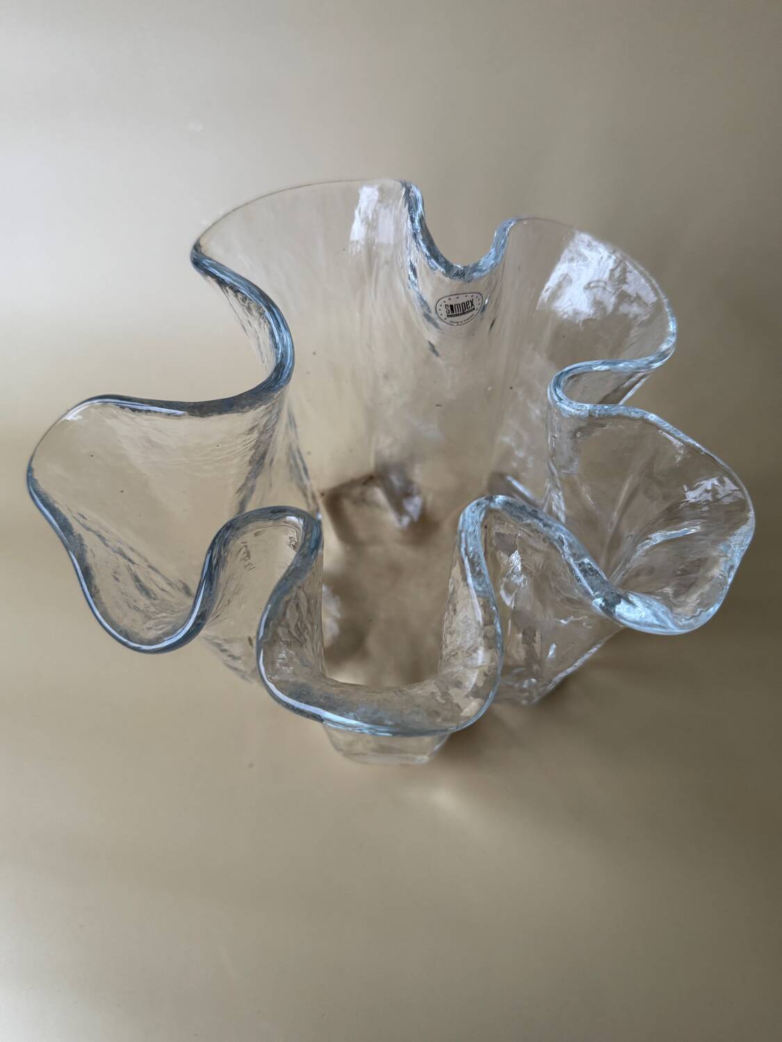 Sompex MCM vintage tissue vase: large clear textured glass