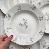 7 assiettes creuses porcelaine vintage digoin sarreguemines modèle raphael motif fleurs dorées
