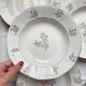 7 vintage porcelain soup plates Digoin Sarreguemines model Raphael with golden flower motif