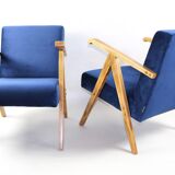 Fauteuils en velours bleu 1970