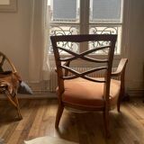 Armchair, beech and velvet trim, circa 1950