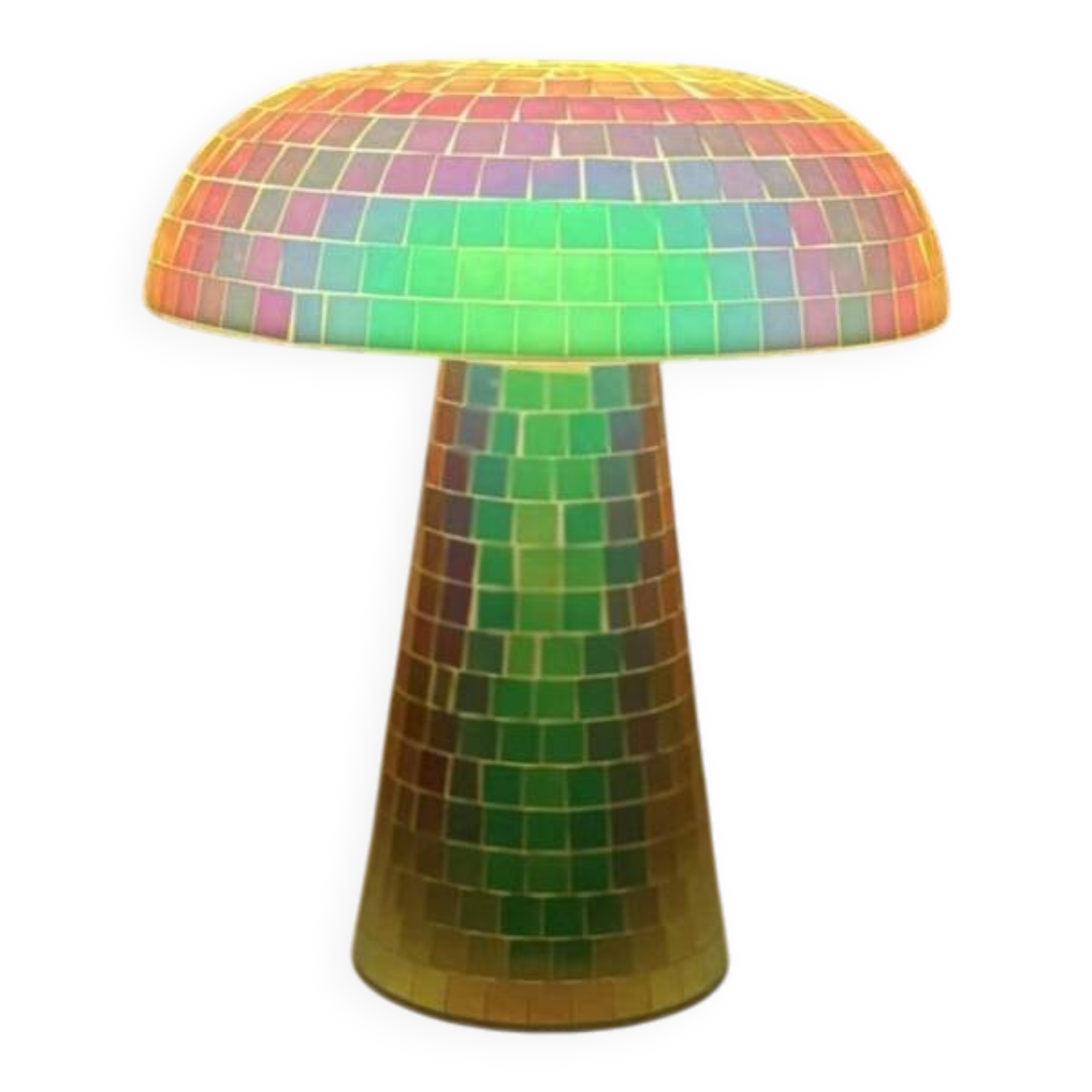 Mosaic yellow and green mushroom lamp – luminous effect
