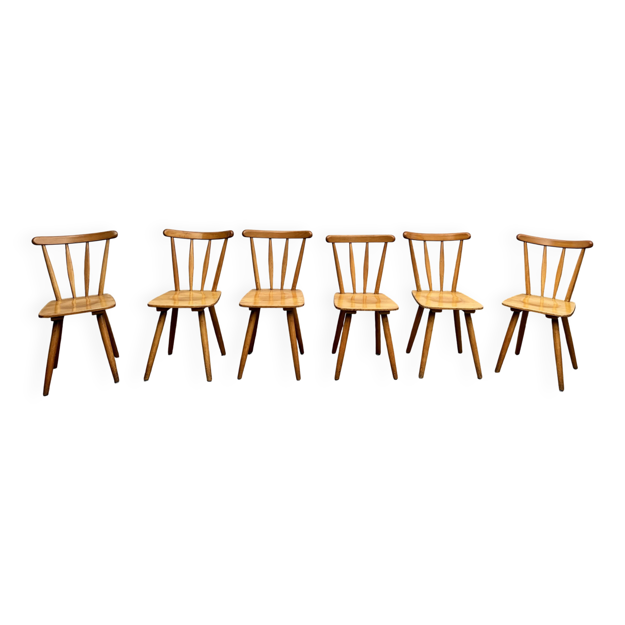 Set of 6 vintage bistro chairs - Warm stained wood