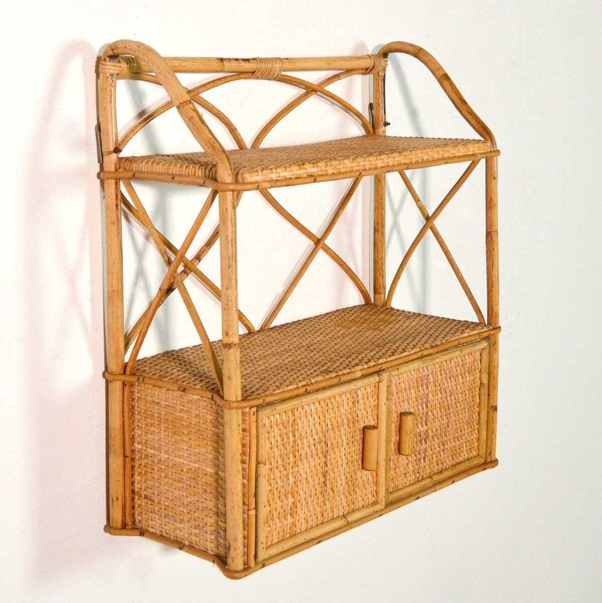 Bamboo shelf and vintage rattan 1960s