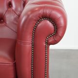 Amazing English cowhide Chesterfield armchair in a stunning red colour