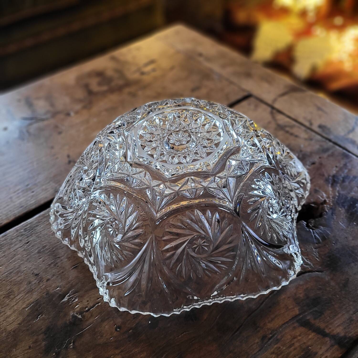 Large Cut Glass Bowl/Salad Bowl - Star Pattern