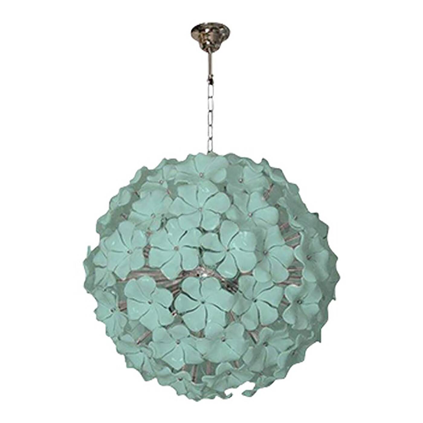 Venetian Green-Wather Flowers Murano Style Glass Sputnik Chandelier