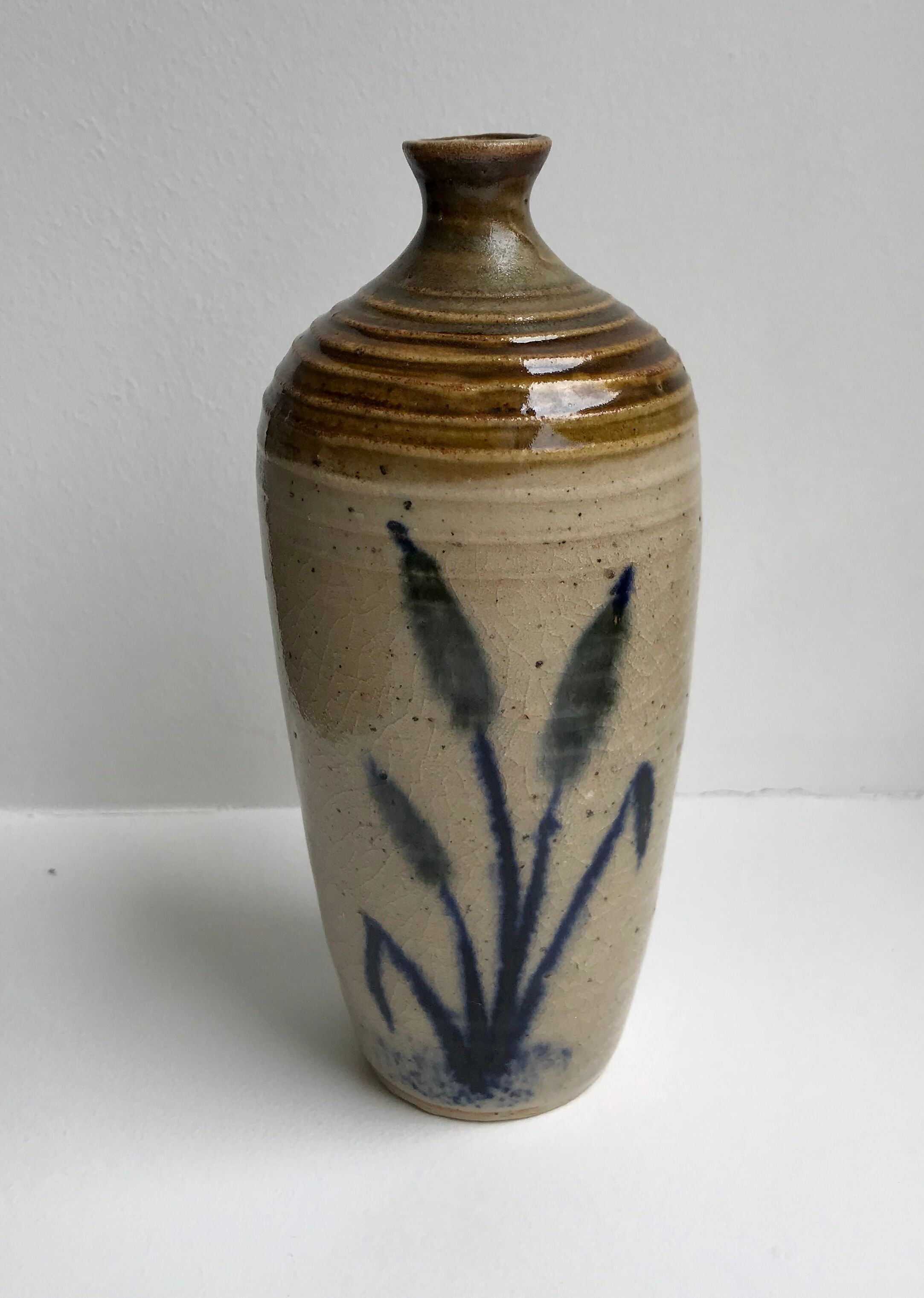Bottle / soliflore in stoneware artisanal pottery signed "La Roquebrou" 70s