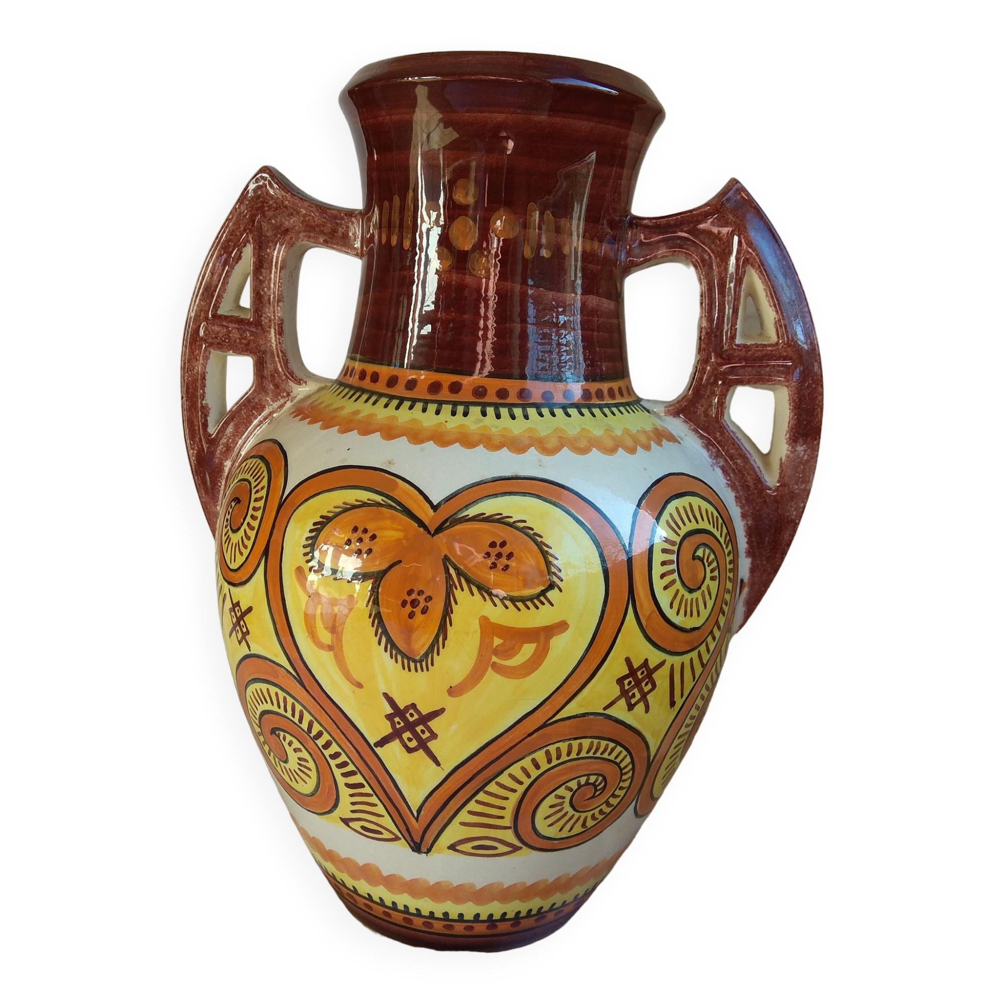 Vase with ceramic handles by Quimper Henriot