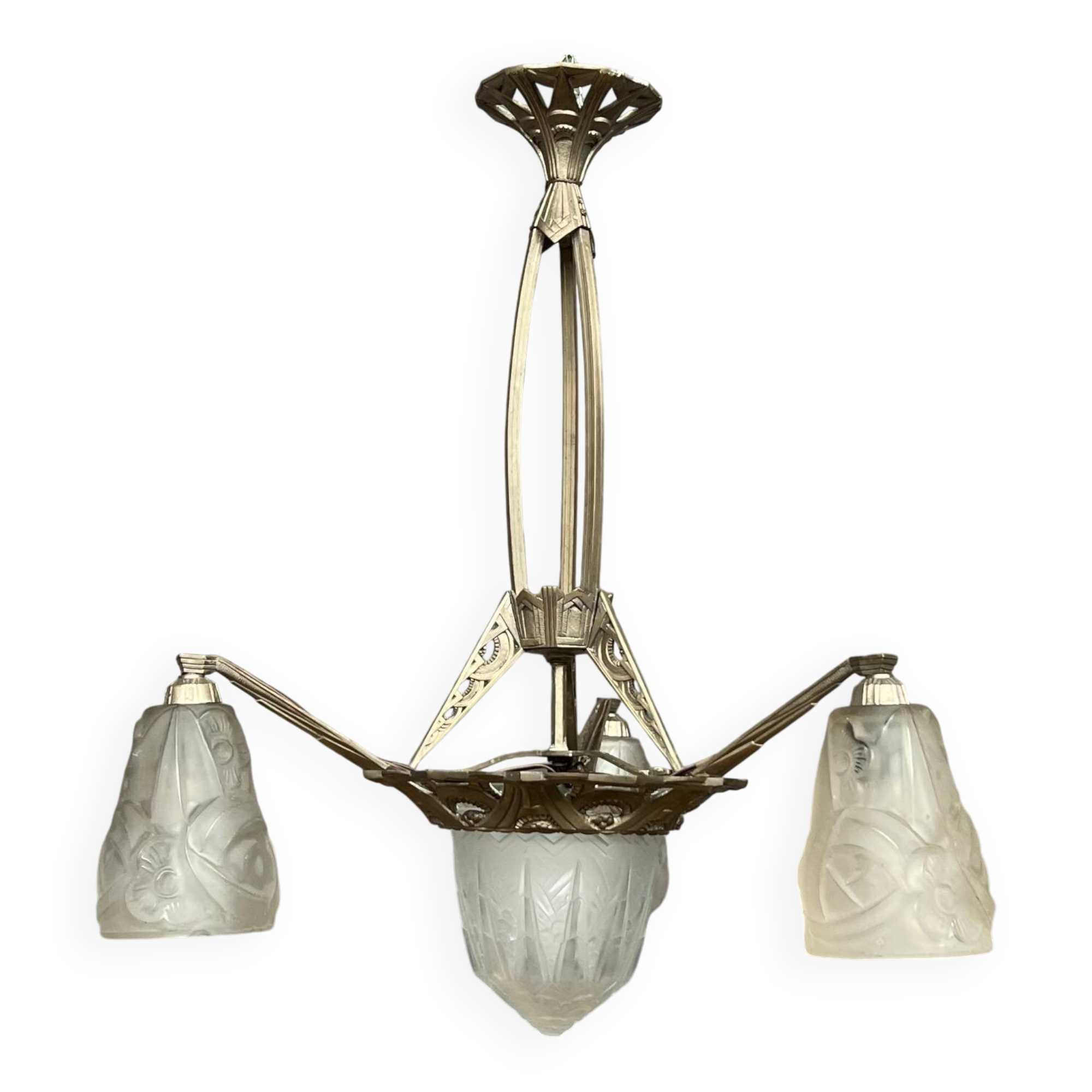 Art Deco chandelier. Silver-plated bronze